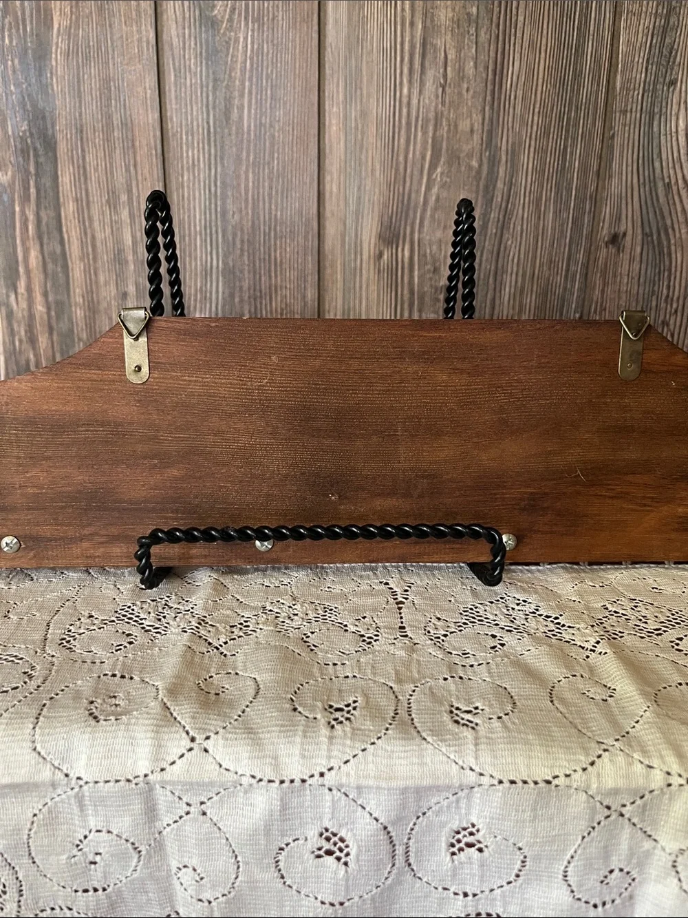 Vintage Wood 'mugs' Wall Rack with Cow Farm Artwork - Brown